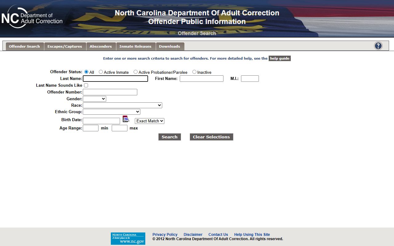 New Hanover Correctional Center inmate lookup through NC DAC offender search